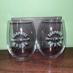 Surprise I'm Drunk Stemless Wine Glasses - Clear (Set of 2)